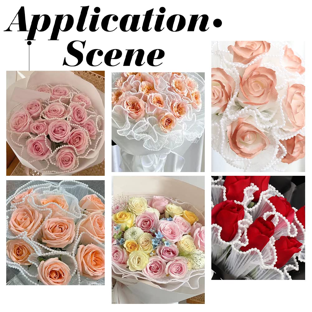 BENECREAT 4.37 Yards White Flower Wrapping Mesh Paper, Pearl Edge Bouquet Packaging Paper Wrinkled Translucent for Party Favor Decor, Florist Supplies Wedding Gift Packaging