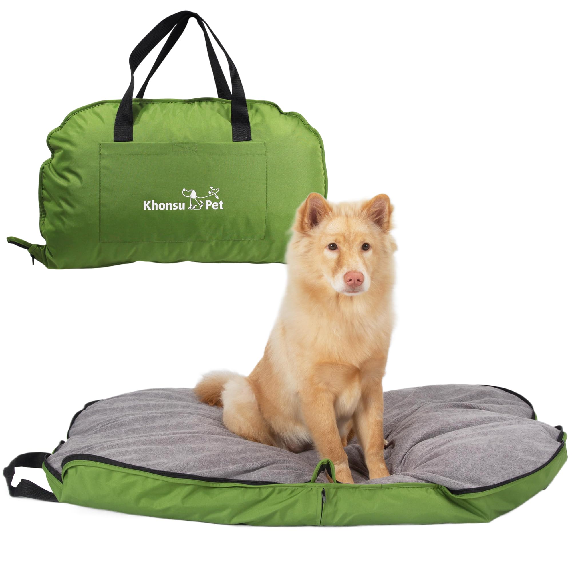Photo 1 of Portable Waterproof Dog Mat for Camping, Patio & Travel - Foldable Outdoor Dog Bed with Teflon Shell & Removable Plush Pad - Easy Clean, Durable - S (Sage Green)