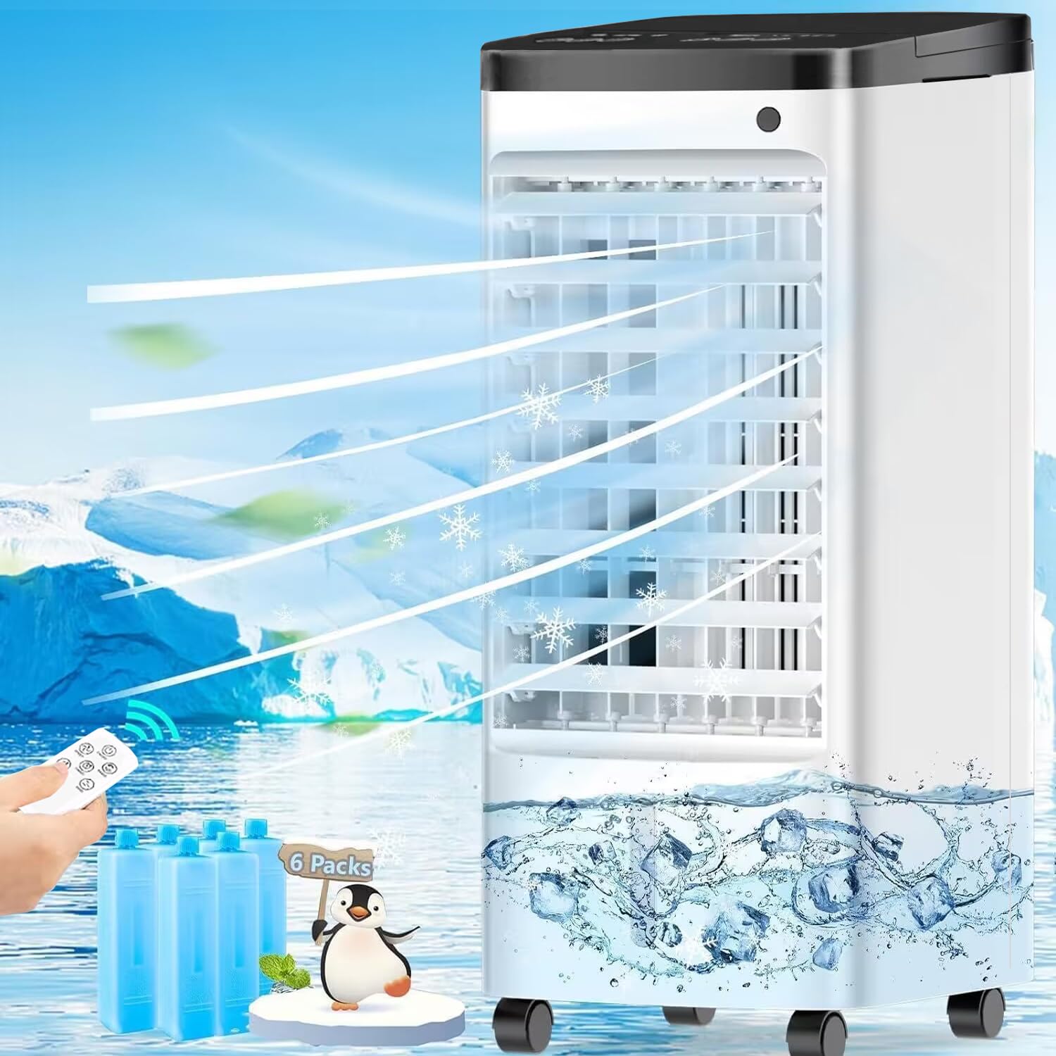 Photo 1 of Portable Air Conditioners, Upgraded Swamp Cooler with 5 L Water Tank, 3 Speeds, 12H Cooling Time, 65° Oscillation, 3 in 1 Air Conditioner Portable for Room Office Bedroom Kitchen Garage?6 Ice Packs?