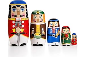 AMOR PRESENT Nutcracker Nesting Dolls, 5pcs Russian Matryoshka Dolls Christmas Nutcracker Figures Handmade Wooden Set