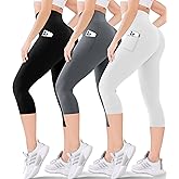 Blisset Women's High Waisted Capri Buttery Soft Tummy Control No See Through Workout Athletic Running Yoga Cycling