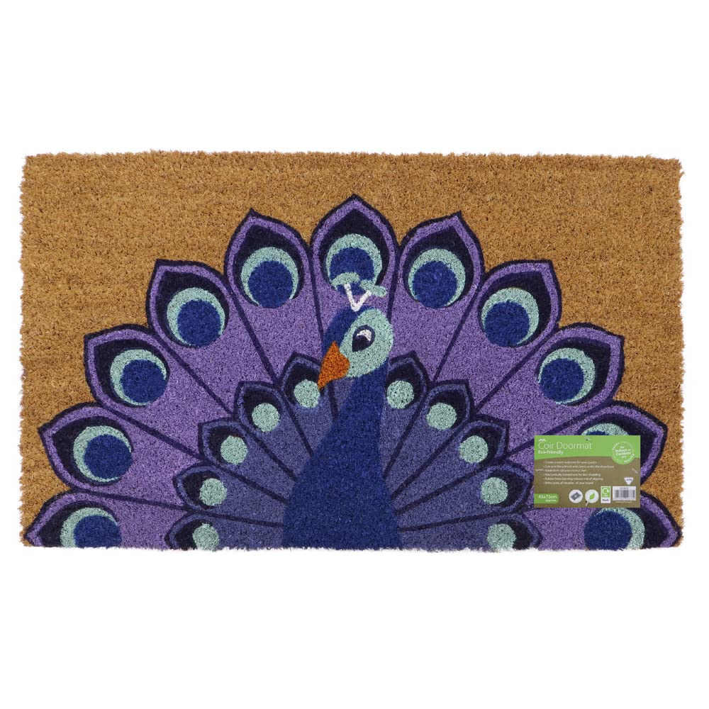 JVL Eco-Friendly Latex Backed Coir Door Mat, Peacock, Natural, 45 x 75 cm Approx., 02-882