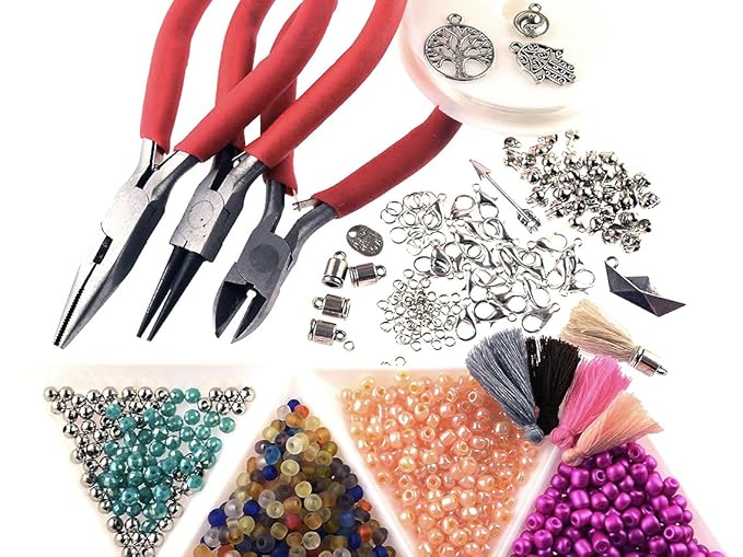 Perlen Armband Set zum DIY Schmuck machen von Vintageparts, über 1000 Teile mit Zangen