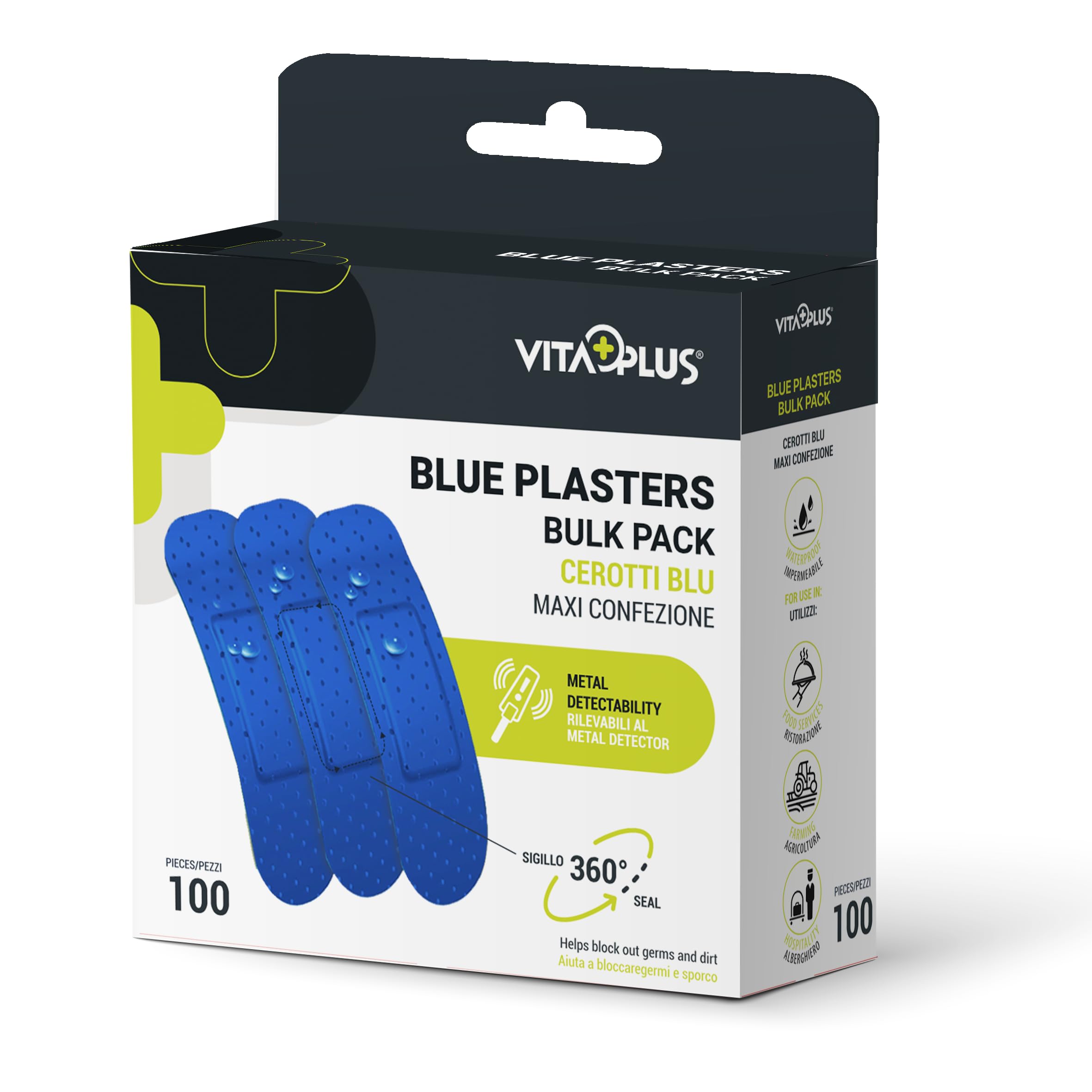 VitaPlus Plasters 100-Pieces Bulk Pack, 72 mm Length x 19 mm Width, Blue