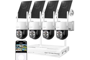 XMARTO Solar Camera Outdoor Wireless, 4 PCs QHD 4MP Wireless PTZ Security Camera System with 4K 10CH Expandable WiFi NVR, All-Weather Solar Charge, Two-Way Audio, PIR Sensor, 360° View, No Monthly Fee