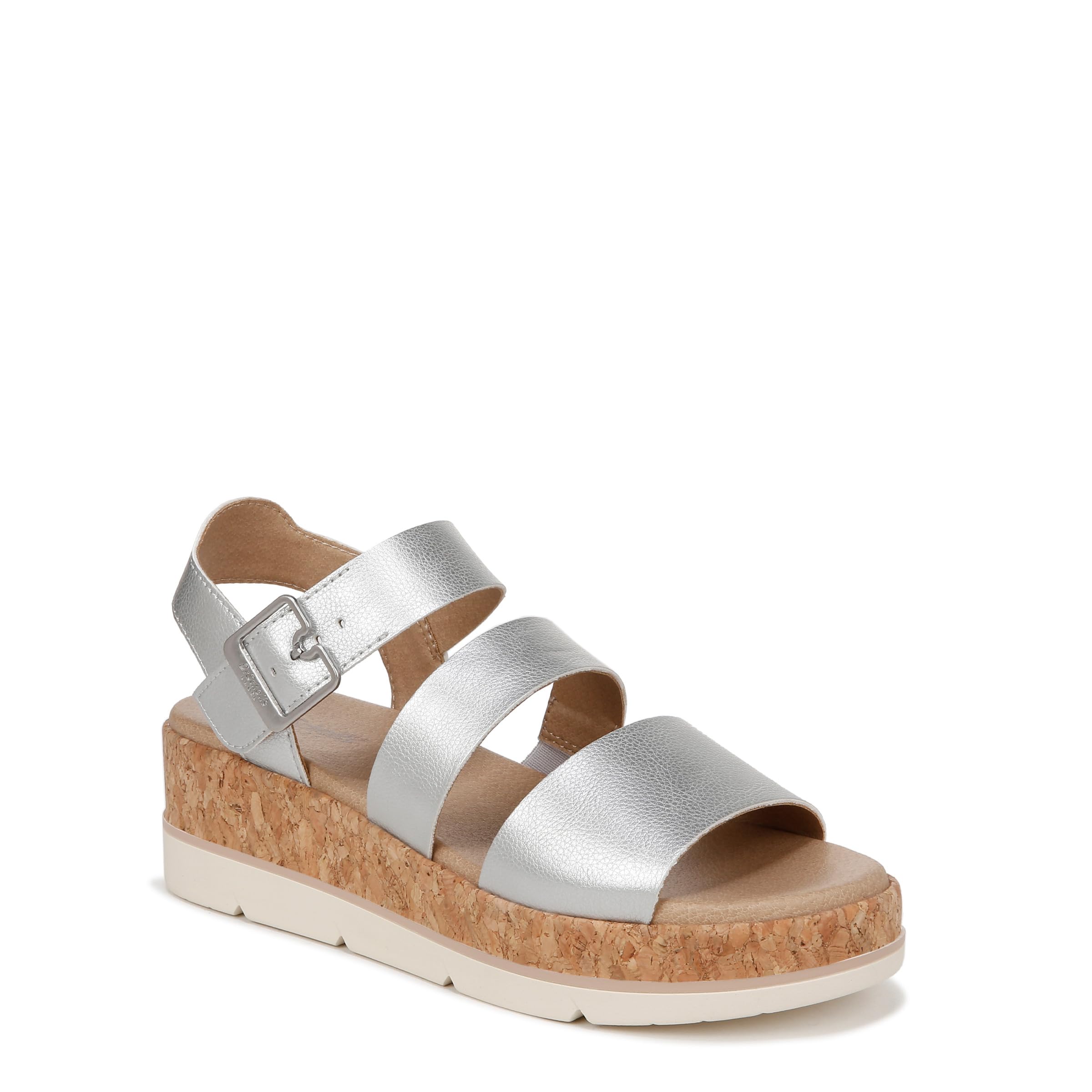 Dr. Scholl’s Womens Once Twice Espadrille Platform Wedge Sandal Silver Metallic/Cork 11 M
