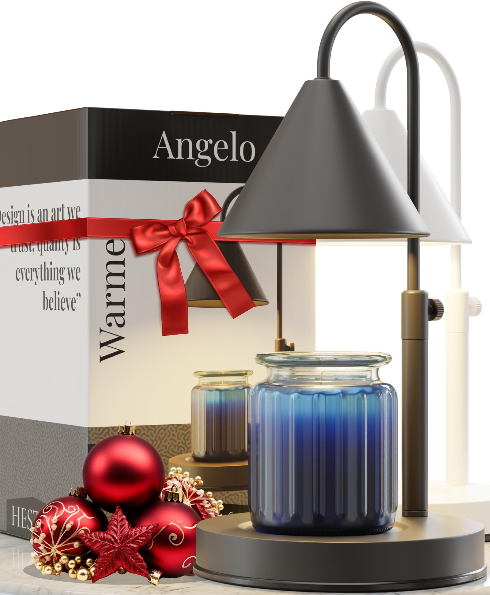 Photo 1 of Hestia Angelo Candle Warmer Lamp - Candle Lamp Warmer with Timer & 3 Wick Candles, Height Adjustable, Electric Candle Lamp with Scented Wax Yankee Candle Jar, Gifts for Mom, (Black, Timer)