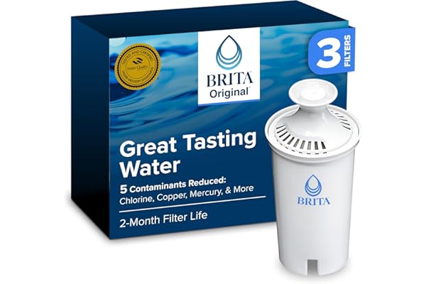 Brita Standard Water Filter for Pitchers and Dispensers, BPA-Free, Reduces Copper, Cadmium and Mercury Impurities, Lasts Two Months or 40 Gallons, Includes 3 Filters for Pitchers