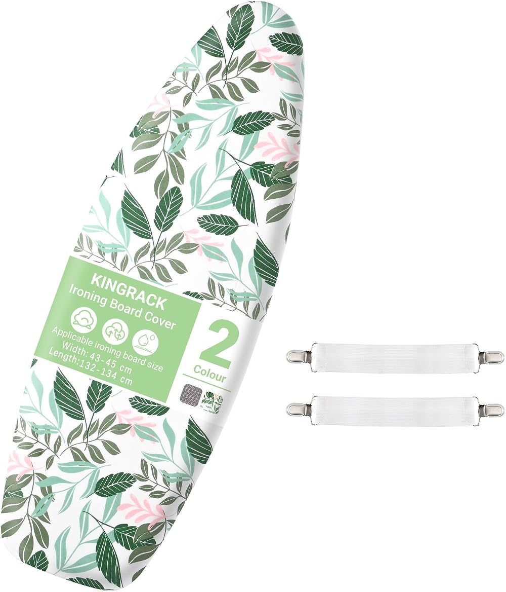 KINGRACK Ironing Board Cover 7mm Thick Padding 100% Cotton 134 x 45 cm Green