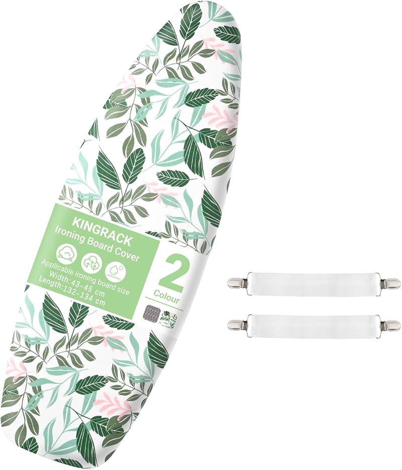 KINGRACK Ironing Board Cover 7mm Thick Padding 100% Cotton 134 x 45 cm Green
