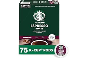 Starbucks K-Cup Coffee Pods, Dark Roast Coffee, Espresso Roast for Keurig Coffee Makers, 100% Arabica, 1 Box (75 Pods)