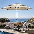 wikiwiki 10 FT Patio Umbrellas 3-Tiers Outdoor Table Market Umbrella with Push Button Tilt/Crank, Fade Resistant Waterproof POLYESTER DTY Canopy for Garden, Lawn, Deck, Backyard & Pool, Beige