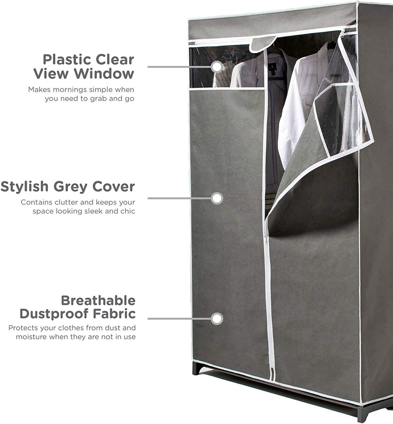 Type A Garment Rack & Clear Cover | Closet Organizer with Non-Woven Fabric & Protective Cover with Durable Zipper | Perfect for Storage in Your Bedroom, Closet, Basement & Seasonal Wear | Gray, 61 in: Home & Kitchen