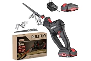 PULITUO Reciprocating Saw Cordless, 20V Max 3000SPM Power Reciprocating Saws Compact Design, with 2000mAh Li-Ion battery, Clamp Jaw, Electric Saw Battery Powered For Wood/Trees Cutting