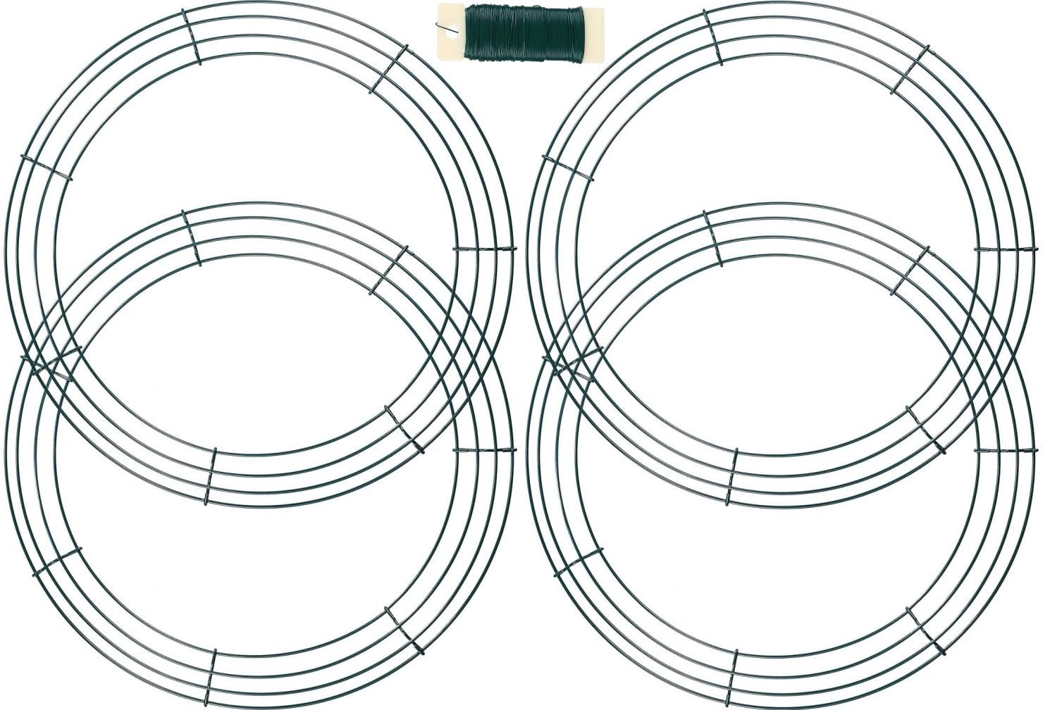 KAHEIGN 4Pcs Wire Wreath Frames, 12 Inch Wire Wreath Making Rings with 35m Fixing Wires for Christmas New Year Valentines Decoration (Dark Green)