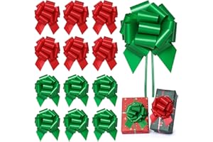 STARSIDE 12 pcs Large Christmas Bows for Gift Wrapping,5inch Wide Xmas Pull Bows for Presents,Christmas Gift Bows for Gift Baskets,Christmas Tree,Wine Bottles,Christmas Decorations (red and Green)