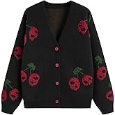 CIDER Womens Cherry Skull Cardigan Sweater Knit Button Down