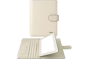 BAPHITY Passport Holder Women, Genuine Leather Passport Wallet RFID Blocking for Men and Women, Passport Cover with Snap Closure Fit for Immunization Record Card Upgraded (Ivory