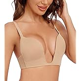 Wekofi Deep V Plunge Bras for Women Convertible Sexy Low Back Invisible Magic Wire Bra