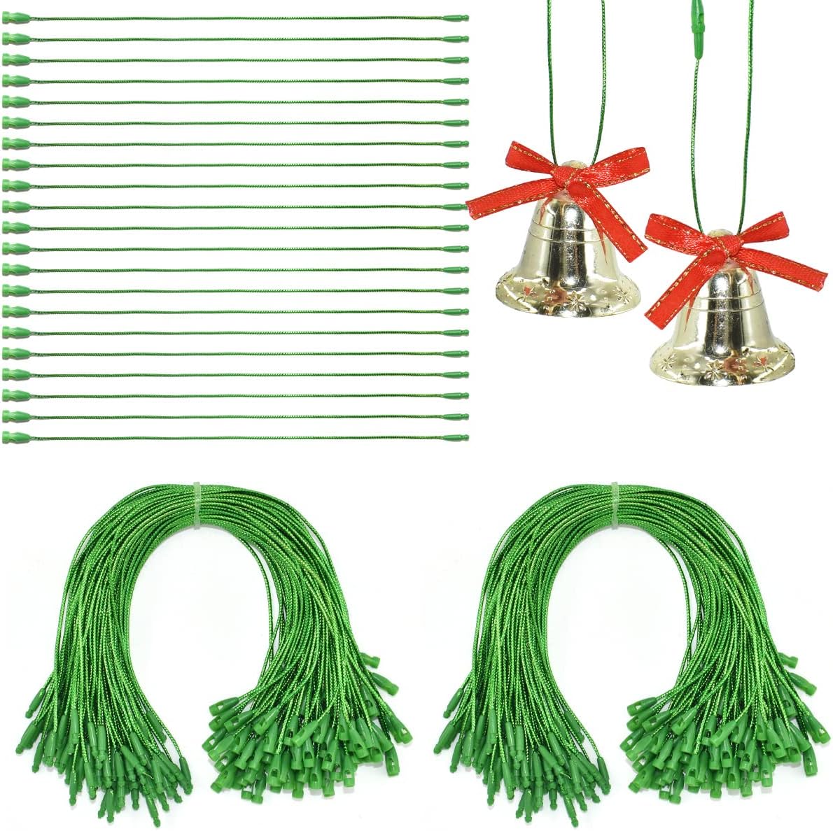 Ornament Hooks - HDST-HOME 500 Pieces Ornament Hangers Snap Fasteners Lock String Tags Hanger Polyester Ropes for Christmas Valentine's Day Party Hanging Decor Hanging Decorations (Green)