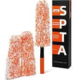 Microfiber Wheel Brush, SPTA Removable Car Wheel Cleaning Brush with 2 Interchangeable Microfiber Covers, Bendable, Firm Rim Cleaner Brush for Wheel Cleaning, Long Non-Slip Handle and Flat Head