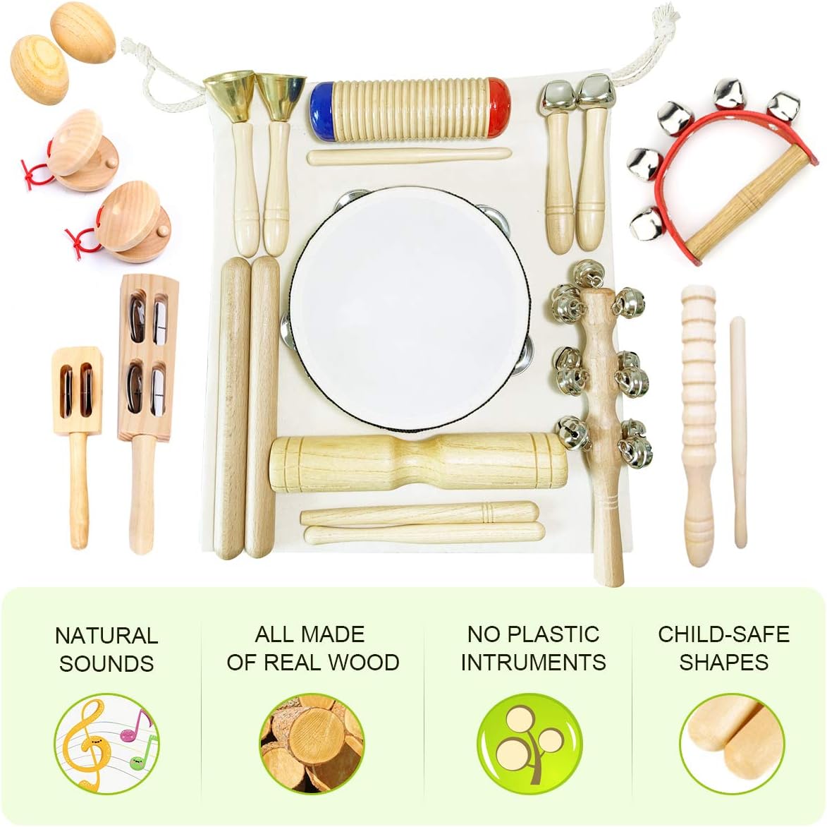 ULIFEME Musical Instruments, Wooden Percussion Instruments for baby Kids and Toddler, Children's 23pcs Pure Wood Toys Set - Image 3