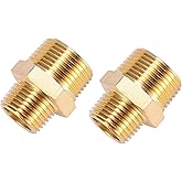 Sanpaint Paquete de 2 accesorios de tubería de latón macizo, boquilla hexagonal, adaptador de tubo macho NPT de 1/2 "x 3/4" (