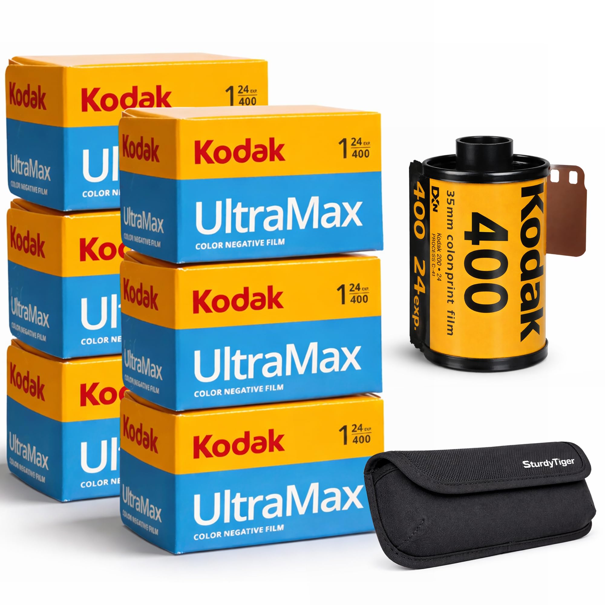 Kodak Ultramax 400 35mm Film Roll 24 Exp 6 Rolls with Sturdy Tiger Case