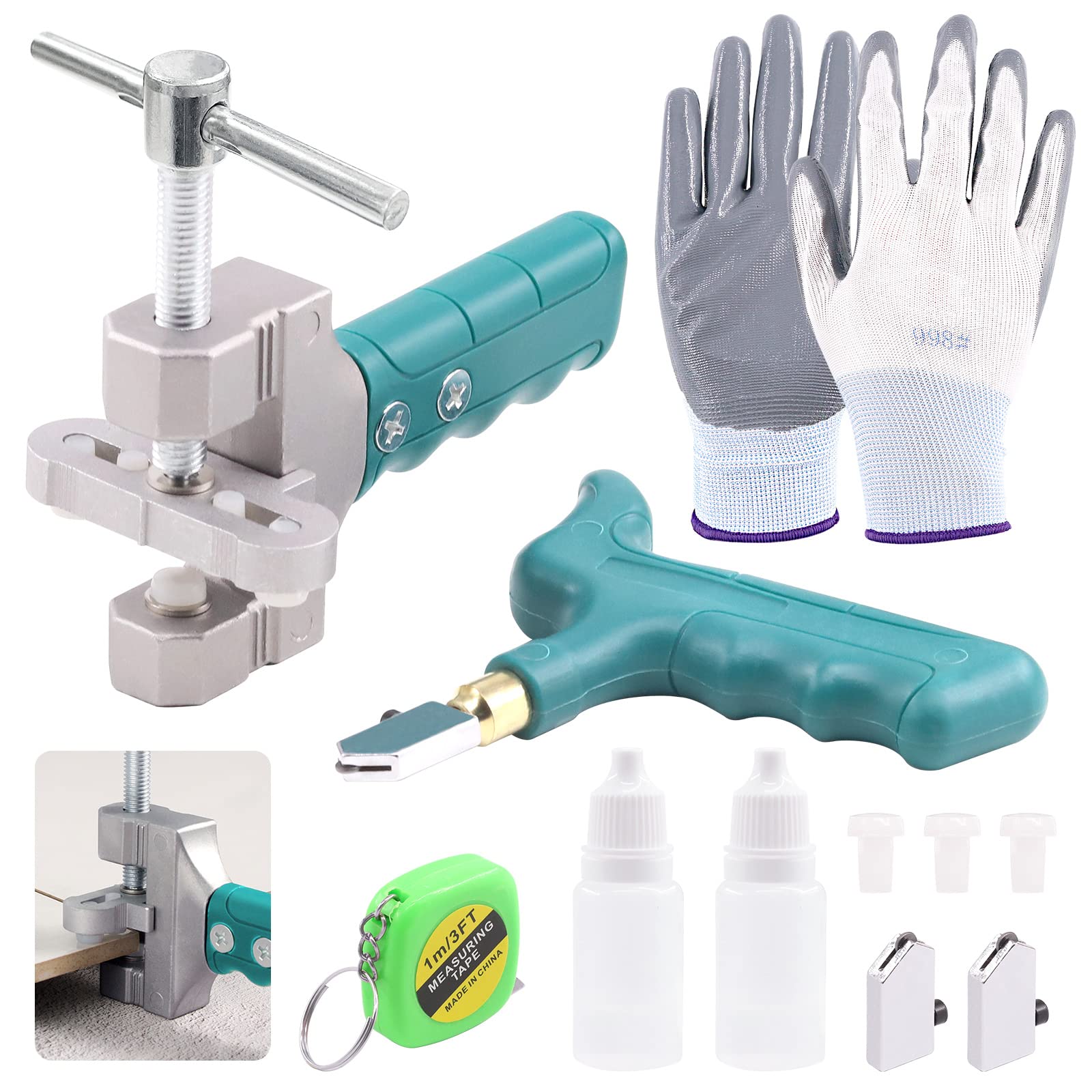 Rustark 11 Pcs Glass Tile Cutter Tool Kit with 2 in1 Handheld Hard Alloy Tile Opener, Blades, Pads, Professional Ceramic Glass Breaking Pliers Set for DIY Home Glass & Tile Cutter