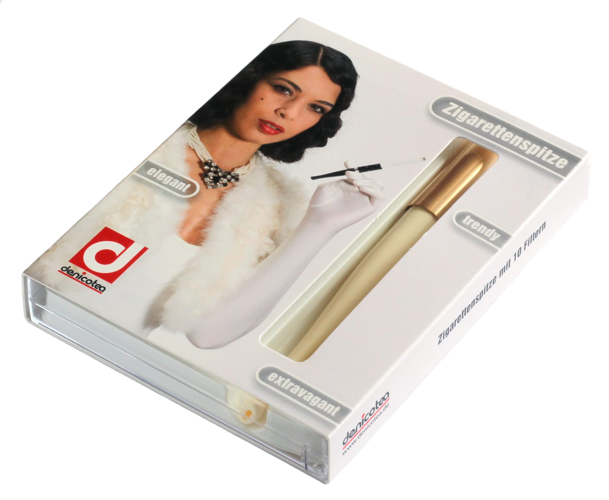 CIGARETTE HOLDER Denicotea Lady White with Ejector No 20203 + 10 filters
