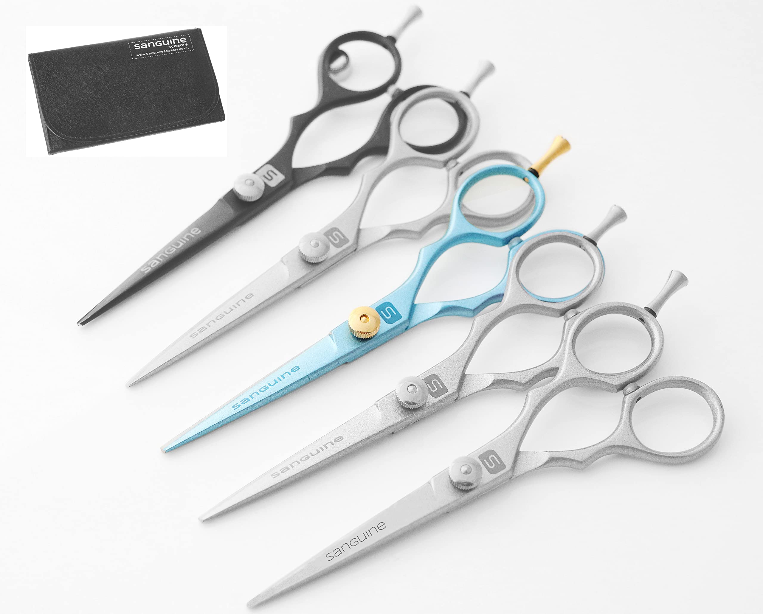 Sanguine Hair Scissors, Hairdressing Scissors, with Presentation Case, Professional or Personal use (Blue)