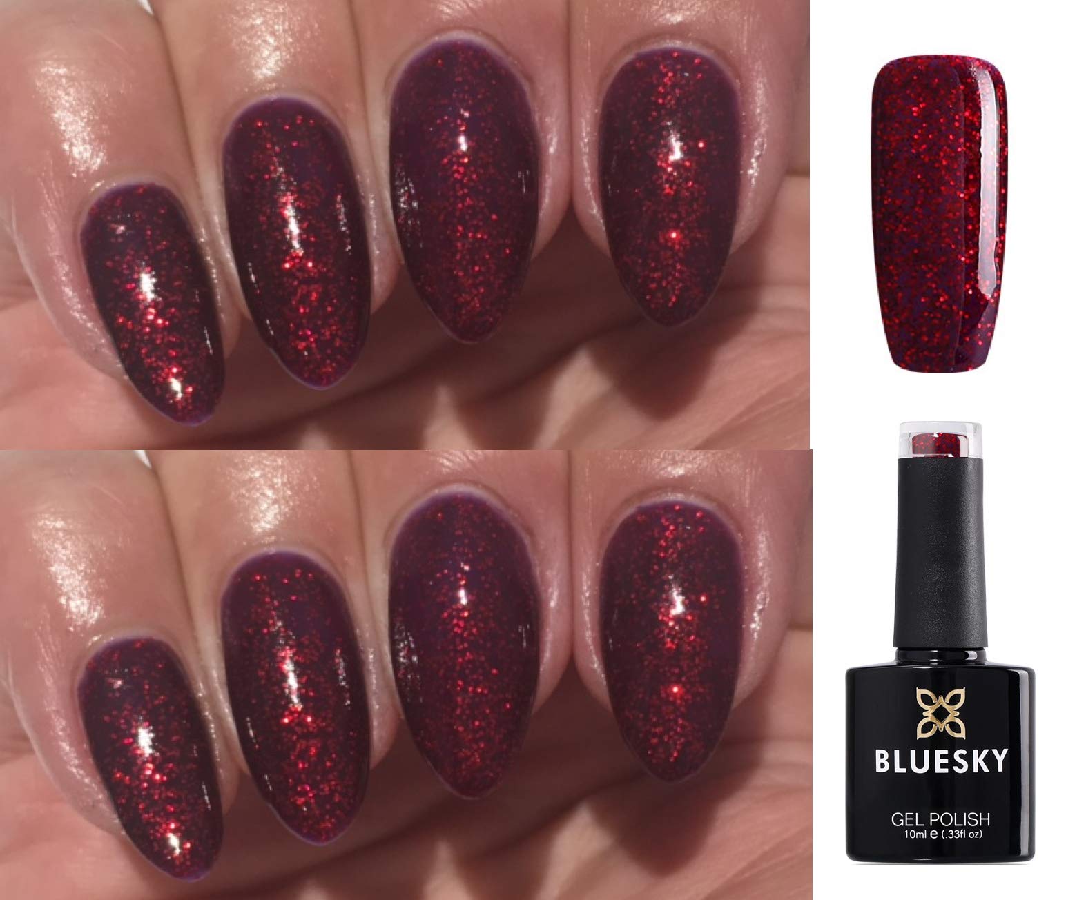 Bluesky Nail Gel Polish Ruby Ritz Ruby Sparkle Deep Red Glitter Sparkle 80545 UV LED Soak Off 10ml