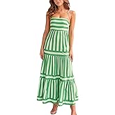 chouyatou Women Spaghetti Strap Back Smocked Maxi Striped Dress Summer Casual Floral Flowy Beach Sun Dress