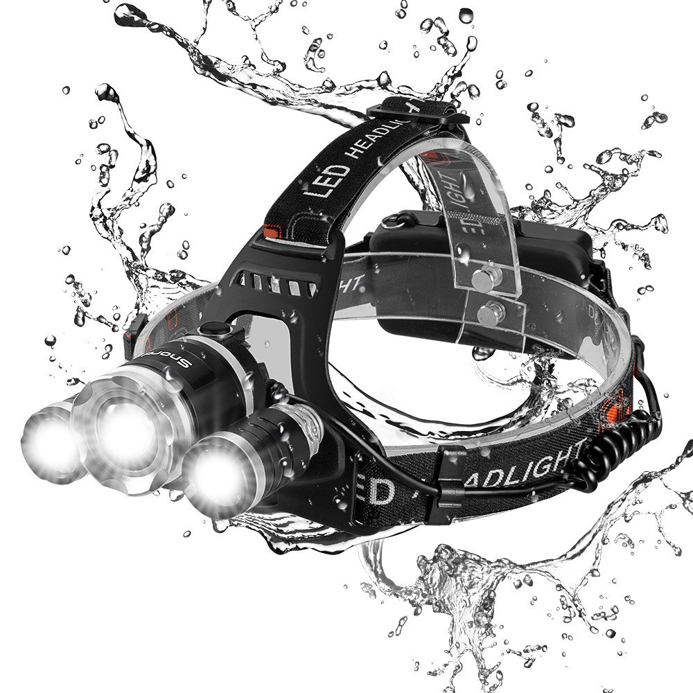 Brightest LED Headlamp, Snorda Zoomable Head Light with 6000 Lumen CREE LED, 4 Modes for Camping Fishing with 18650 Rechargeable Batteries