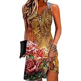 Disamer Womens Summer Dress 2026 Casual Button Down V Neck Sleeveless Boho Floral Beach Sundresses Vacation A-Line Dresses