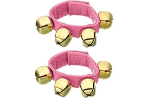 PATIKIL 2pcs Wrist Bells, Jingle Bells Ankle Bells Wrist Bells Bracelet Percussion Instruments Musical Rhythm Band with 4 Golden Bells for Party Christmas, Pink