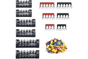 MILAPEAK Terminal Block and Strip - 6 Sets 4/5/6 Positions 600V 15A Dual Row Wire Screw Terminal Strip with Cover + Pre-Insulated Terminals Barrier Strips Jumpers and Insulated Fork Wire Connectors