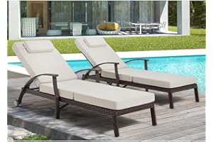 Suvivityse Outdoor Lounge Chairs Set of 2, Lounge Chair Outdoor Chaise Lounge with Adjustable 6-Position, 115-180° for Poolside, Backyard, Lawn, Deck (79.1'', Beige)