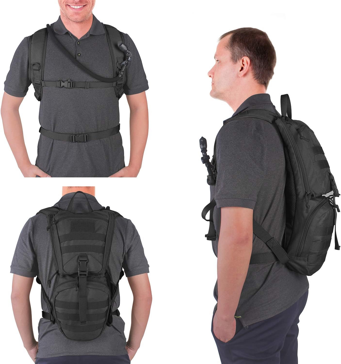 Unigear Tactical Hydration Pack Backpack 900D with 2.5L Bladder for Hiking, Biking, Running, Walking and Climbing(Black) : Sports & Outdoors