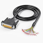 JUXINICE DB25 Male to Bare Wire with Cable Marker 3.3ft,D-SUB 25-Pin Connector RS232 Serial Cable,25 Wire All Provided with Wiring Terminals -Black