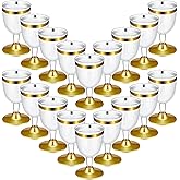 Didaey 48 Pcs Disposable Plastic Wine Glasses 6 oz Party Wine Cups Hard Plastic Drinking Glasses with Stem Stackable Stemmed Goblets for Champagne Dessert Wedding Home Toasting(Gold Rim)