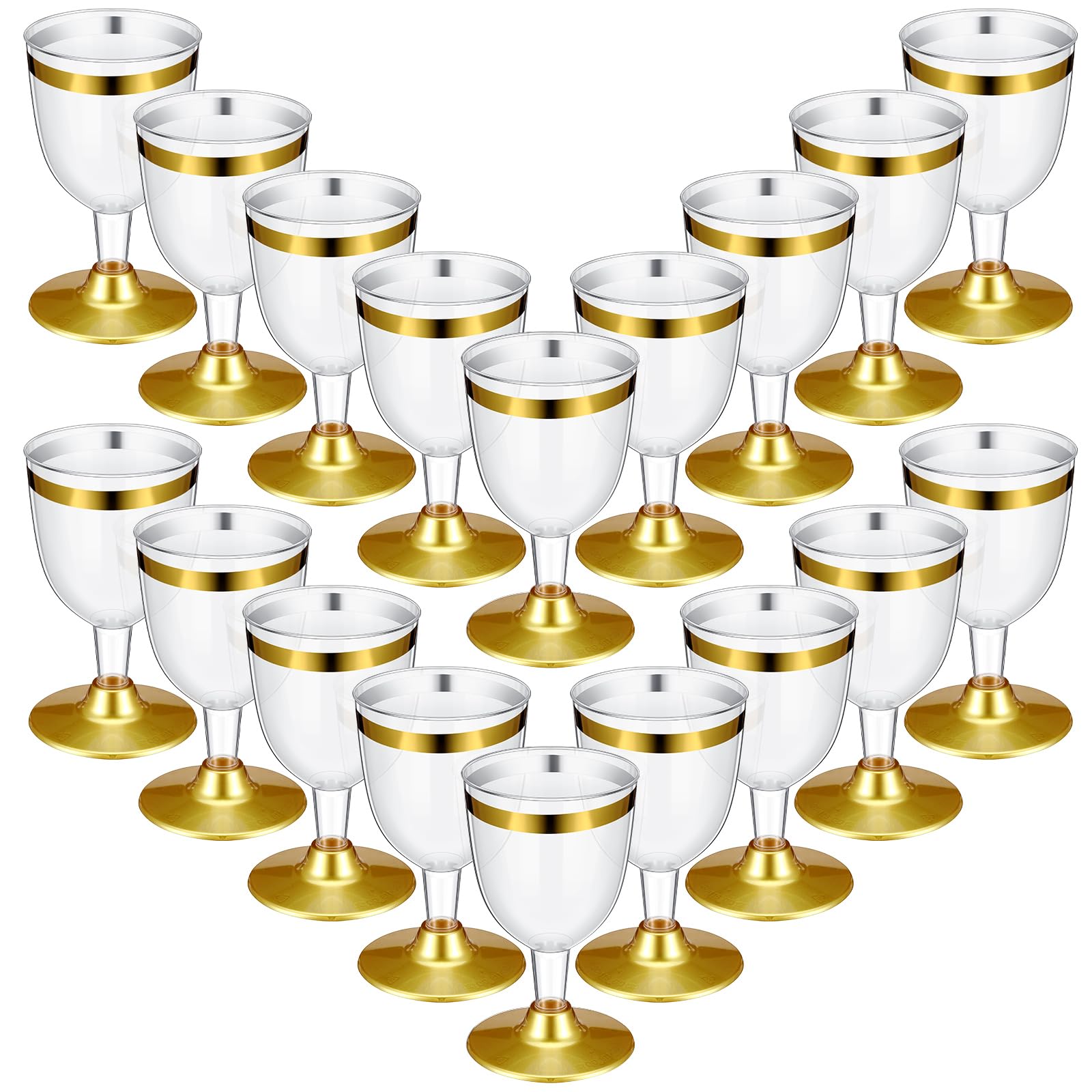 Photo 1 of Didaey 48 Pcs Disposable Plastic Wine Glasses 5 oz Party Wine Cups Hard Plastic Drinking Glasses with Stem Stackable Stemmed Goblets for Champagne Dessert Wedding Home Toasting(Gold Rim)