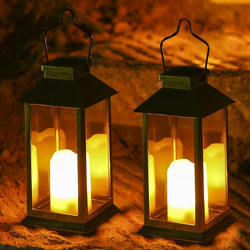 Tomshine Solar Garden Lanterns Outdoor Hanging Waterproof Lights Two Pack Black