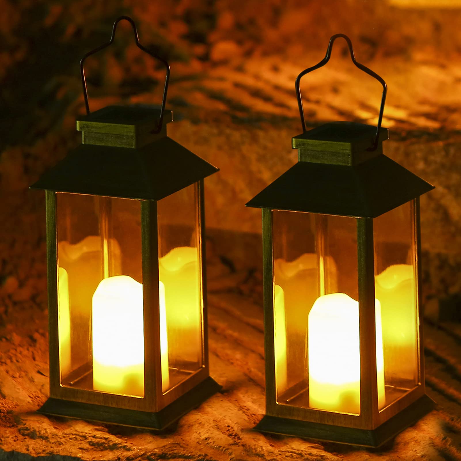 Solar Garden Lanterns Outdoor Hanging Waterproof Lights for Candles 2 Pack (Black)