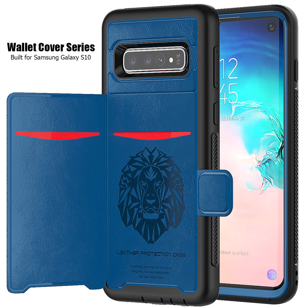 Galaxy S10e Case, Sumsung S10e Wallet Card Slots Holders Kickstand Flip Cover Bumper PU Leather TPU Rubber Hard PC Frame Magnetic Slim Shockproof Durable Shockproof Protective Case Cover (Blue)