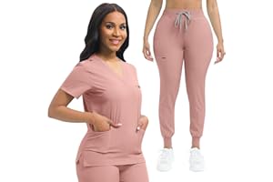 niaahinn Nurse Scrub for Women Set V-Neck Top & Jogger Scrub Pants Medical Uniform Scrubs Suit for Women