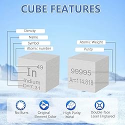 Indium Element Cube 0.39" Density Metal Cube 10MM