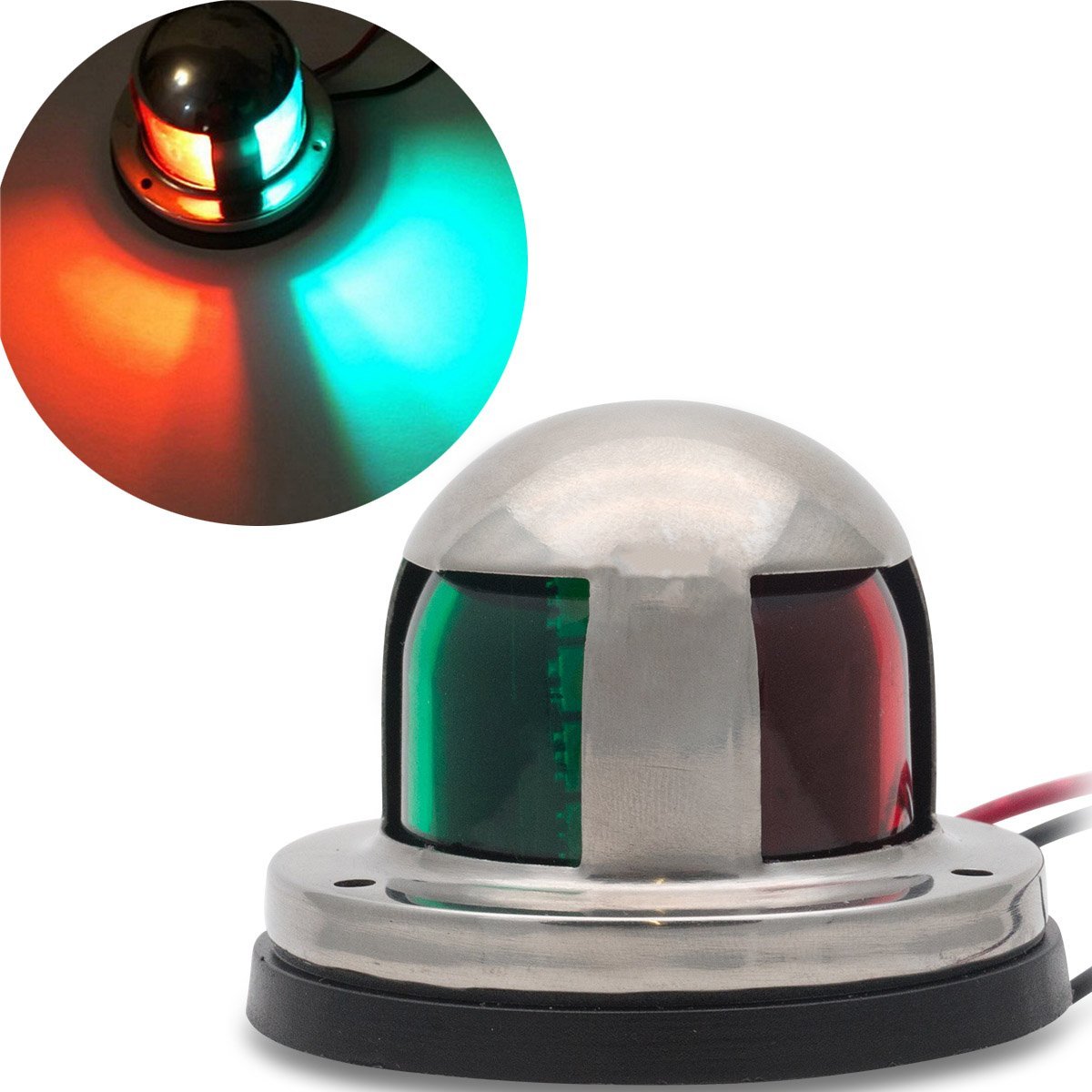 Maso Boat Signal Lighting, 2 IN 1 Green&Red Stainless Steel Marine Yacht Bow Navigation LED Light pack of 1