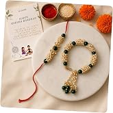 I Jewels Indian Festival Designer Bhaiya Bhabhi Hanging Lumba Rakhi Combo Set for Rakshabhandan Special (R011-23-CO)