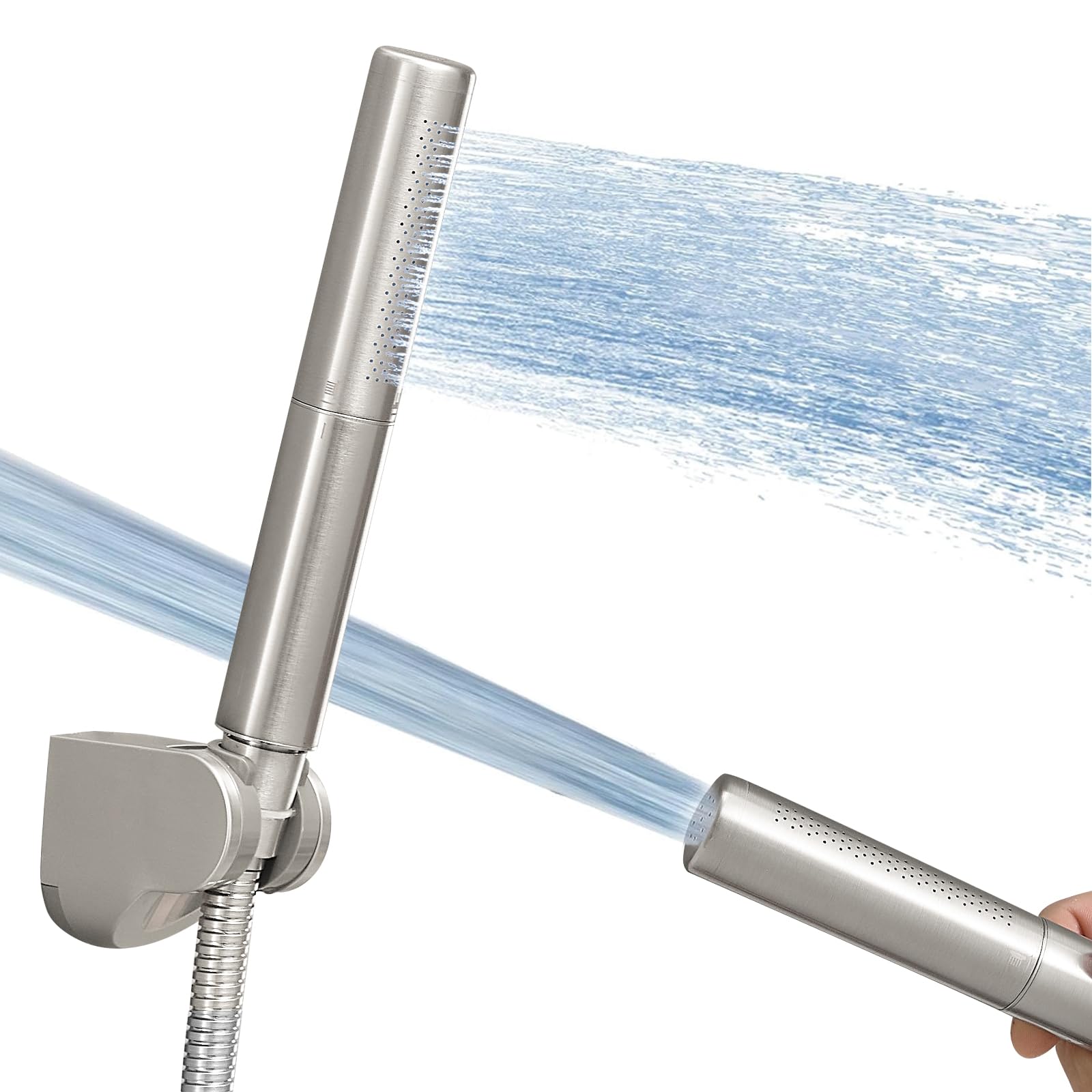 Photo 1 of Homipro Brushed Nickel Brass 2 In 1 Function High Flow Handheld Shower Head Set High Pressure 7 Inch Brushed Finish Shower Head Sprayer Hand Shower Wand with 59 Inch Hose, Bracket